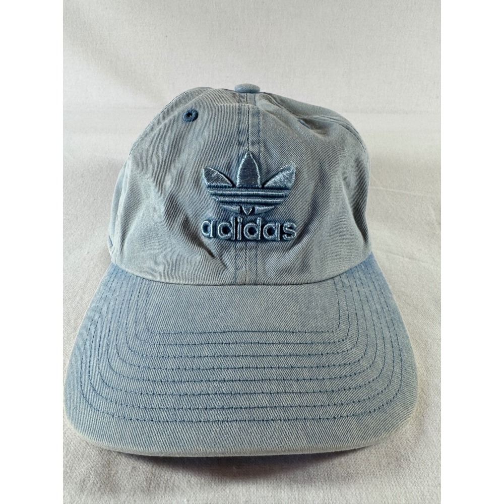 Adidas Originals Trefoil Baseball Cap Light Blue Washed Cotton Strapback Hat